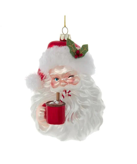 5.5" Christmas Santa With Cocoa Glass Ornament
