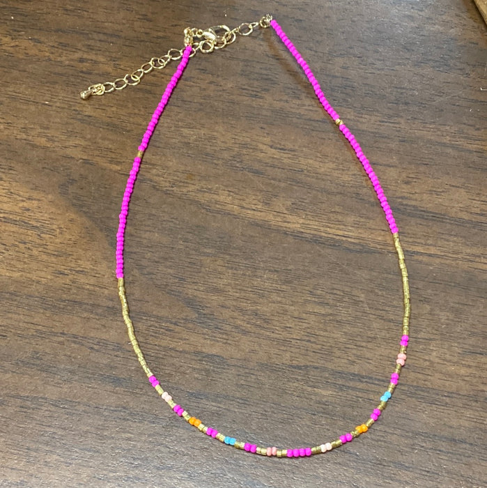 Hot Pink Seed Bead Necklace