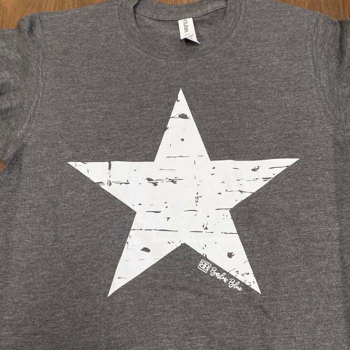 Distressed Star. $6 CLEARANCE TEES!  $8 For Long Sleeves!  Random Shirt Color Chosen.