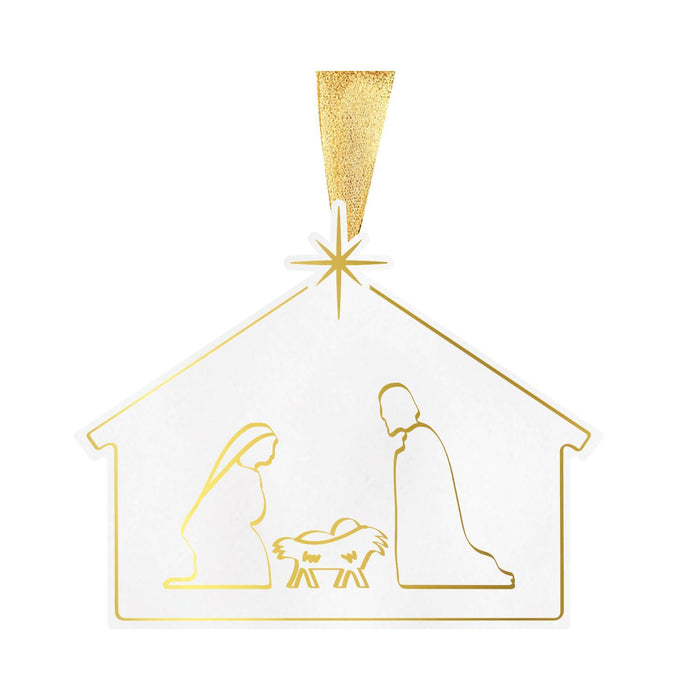 Gold & White Nativity Ornament