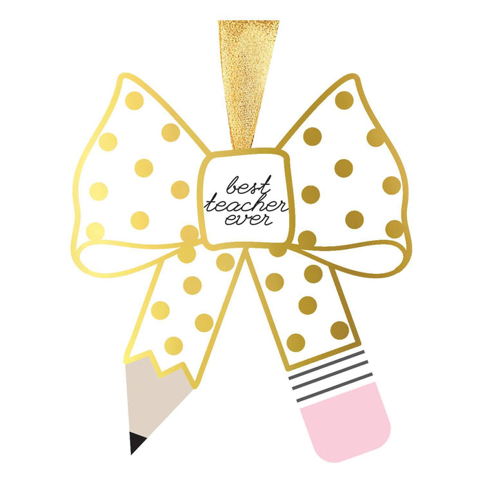 Gold Best Teacher Bow Ornament