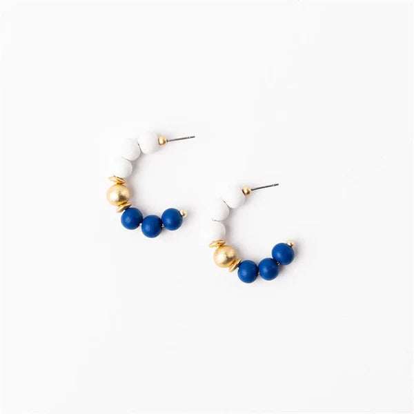 Blue, White, & Gold Janette Beaded Hoops- Perfect For Game Day To Show Your School Spirit!!