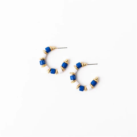 Blue, White, & Gold Beaded Cara Hoops- Perfect For Game Day To Show Your School Spirit!!