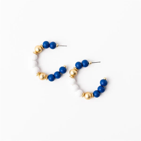 Blue, White, & Gold Janette Beaded Hoops- Perfect For Game Day To Show Your School Spirit!!