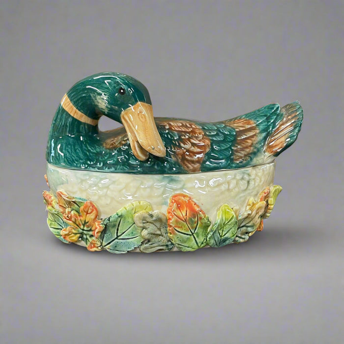 Hand-Painted Ceramic Duck Covered Dish