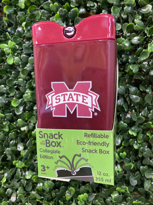 Mississippi State University Snack Box. 2 Chambers for Dry Snacks with Pop Up Lids.