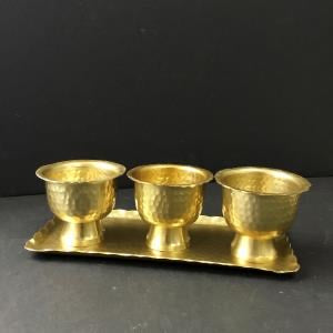 Gold Hammered Tray with 3 Bowls (Set of 4). Food Safe or Decorative