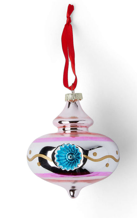 4" Christmas Pink Retro Glass Ornament