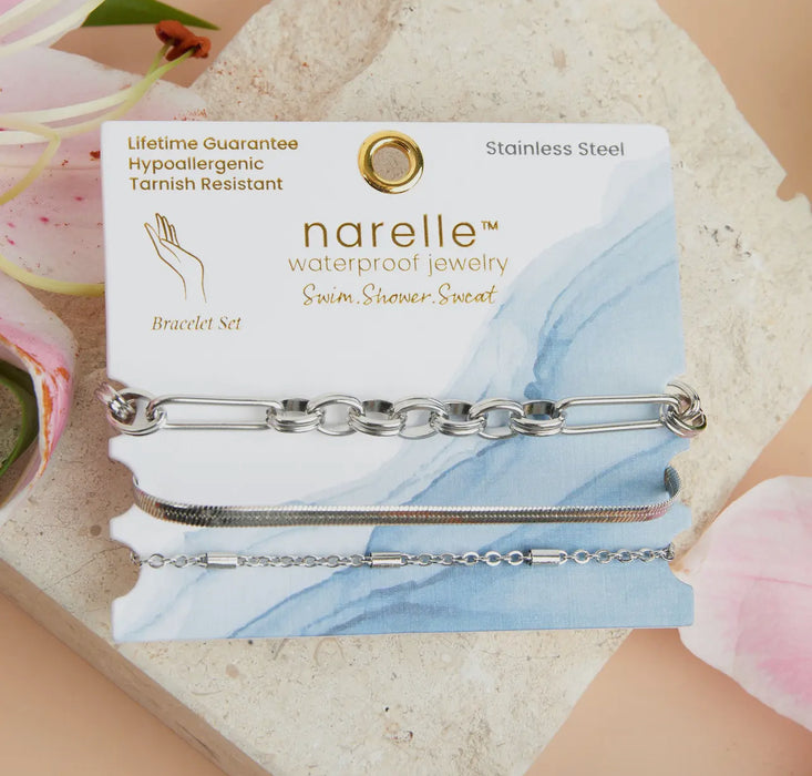 Waterproof Silver Snake Chain Bracelet Set