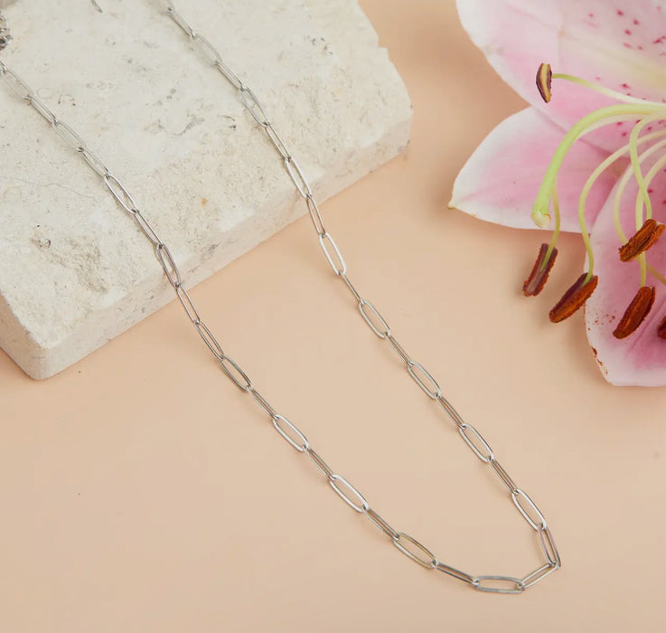 Waterproof Silver 18” Paper Clip Chain Necklace