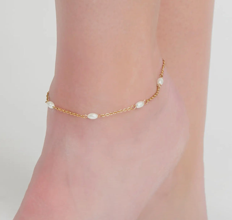 Waterproof Gold Pearl Anklet