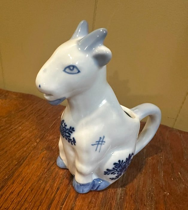 Vintage Delft Blue & White Hand Painted Ceramic Billy Goat Creamer Holland Collectible