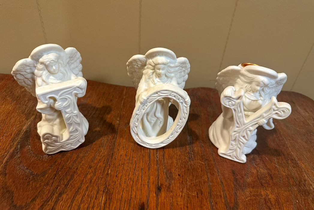 Vintage Ceramic JOY Angel Candlesticks. Sold as set of 3.