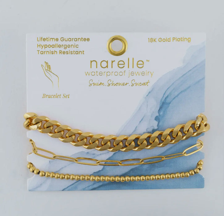 Waterproof Gold Curb Chain Bracelet Set