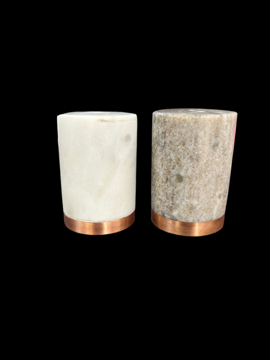 Marble Salt & Pepper Shakers with Copper Ring Base (SET)