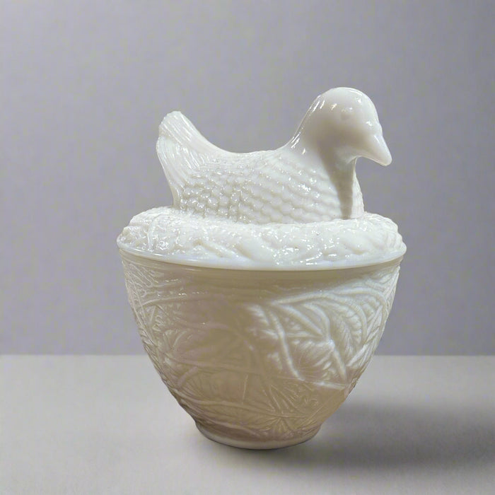 White Milk Glass Hen on Nest Covered Dish