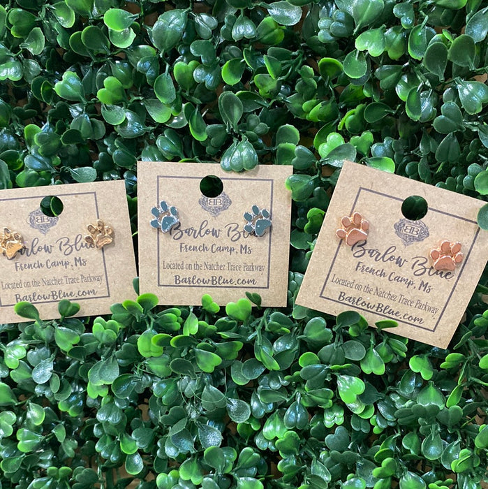 Solid Paw Print Earrings. Available in Gold, Silver, & Rose Gold