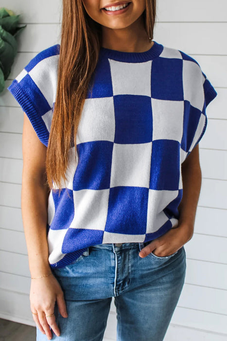 Blue & White Checkered Sweater. M & XL only