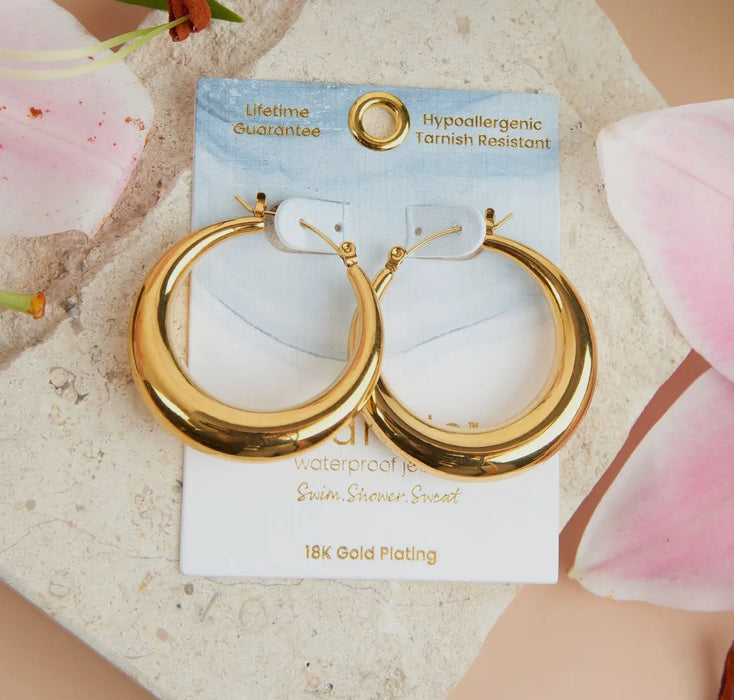 Waterproof Gold Round Hoop Earrings
