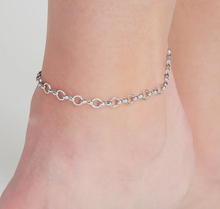 Waterproof Silver Linked Chain Anklet