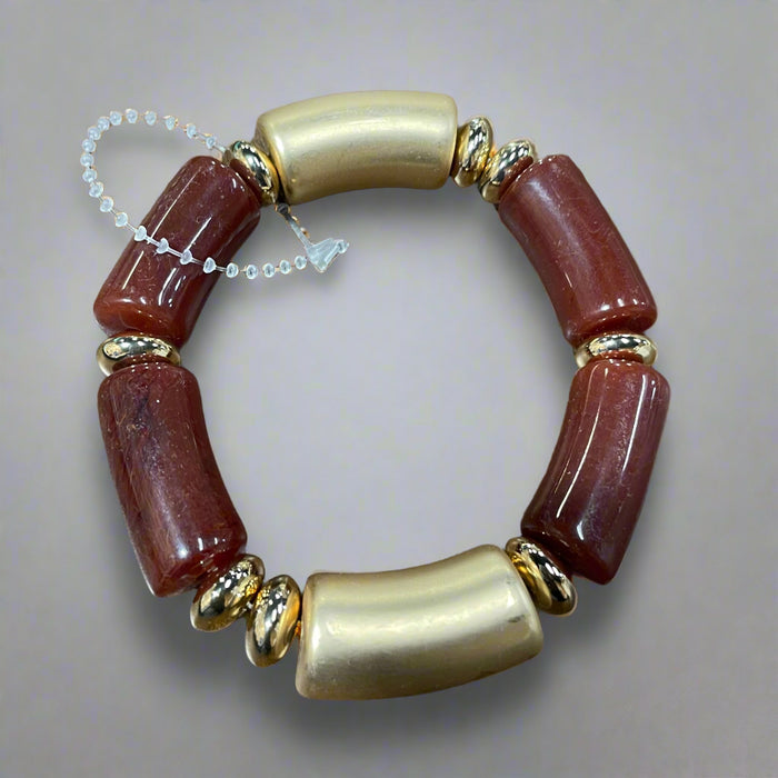 Elegant Beaded Stretch Bracelet with Pearl-like and Gold Accents