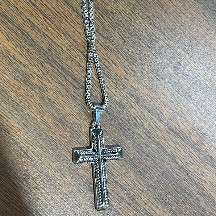Men's Textured Cross Pendant Necklace