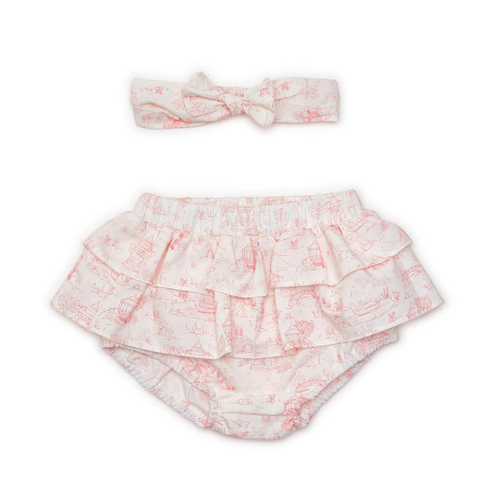 Pink Toile Ruffled Diaper Cover & Headband Set- 2 Sizes!