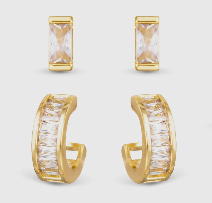 CZ Baguette Huggie & Stud Duo Earrings