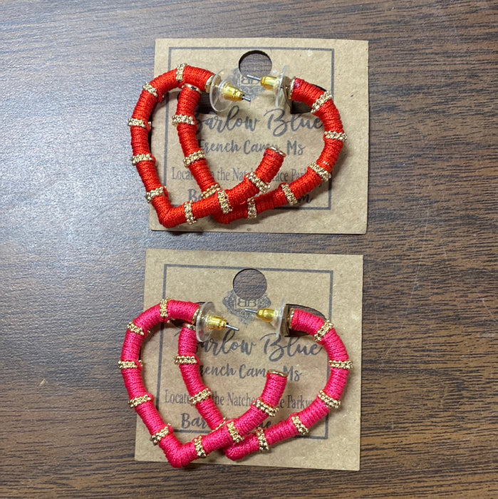 Pink, Red & Gold Beaded Heart Hoop Earrings