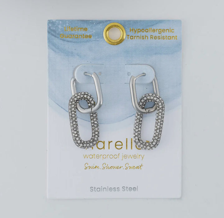 Waterproof Silver Pave Linked Hoop Earrings