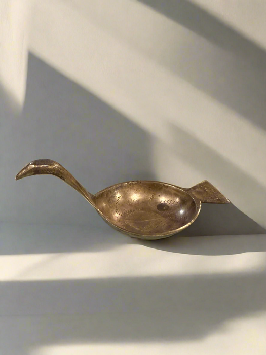 Small Vintage Brass Swan Dish. Tea Bag Holder, Trinket Tray, Jewelry Dish. Hand Engraved in India