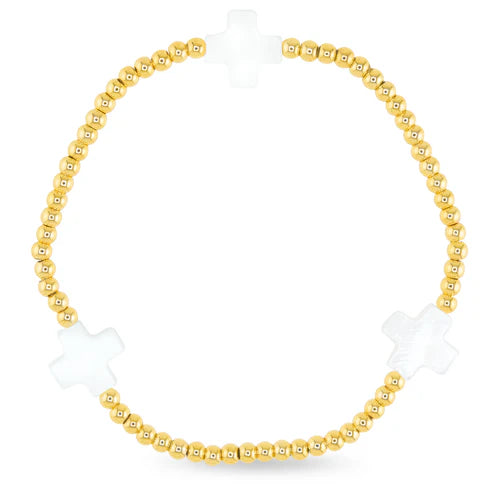 Gold Bead W/ White Cross Small Bracelet