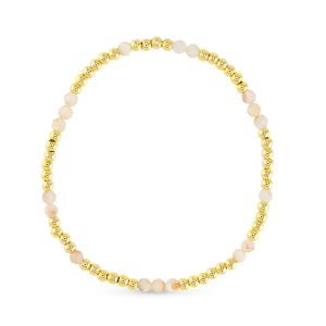 Gold Bead Milky Pink Beaded Stretch Bracelet