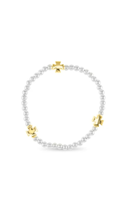 Silver Bead W/ Gold Cross Large Bracelet