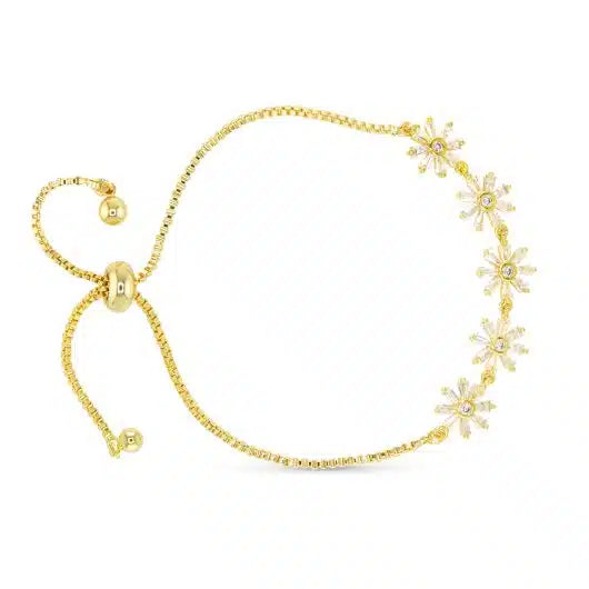 Gold CZ Flower Pull Cord Bracelet