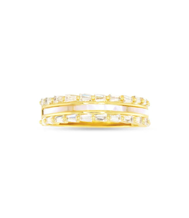 Amanda Blu Gold CZ & MOP Three Row Ring