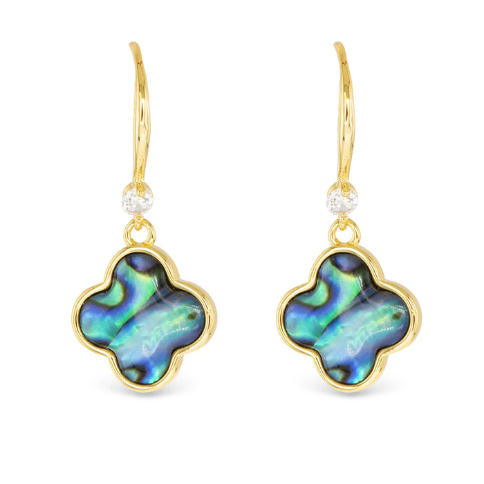 Gold Abalone Clover Drop Earrings