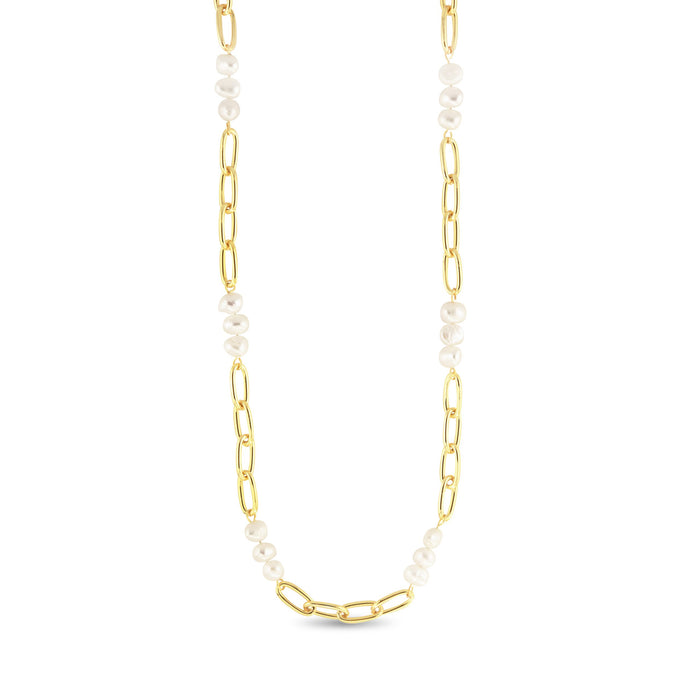 Gold Pearl and Link Necklace