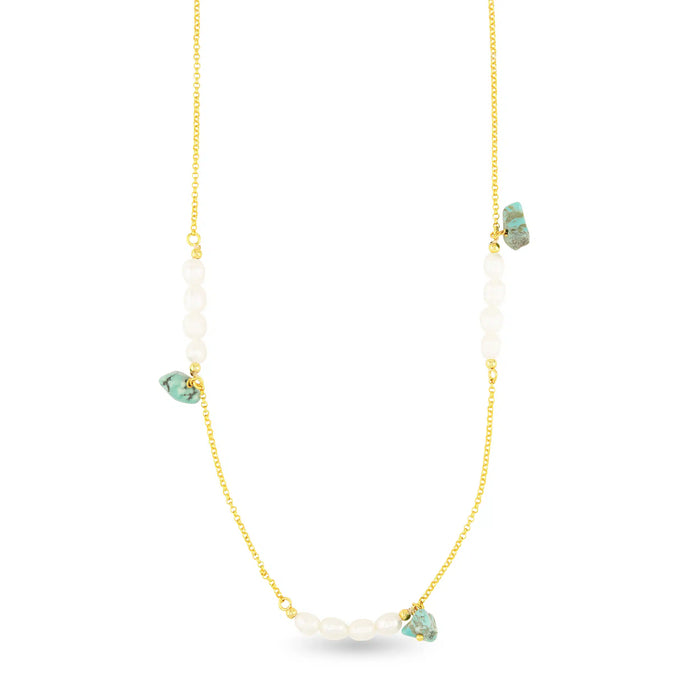 Gold Pearl and Turquoise Necklace