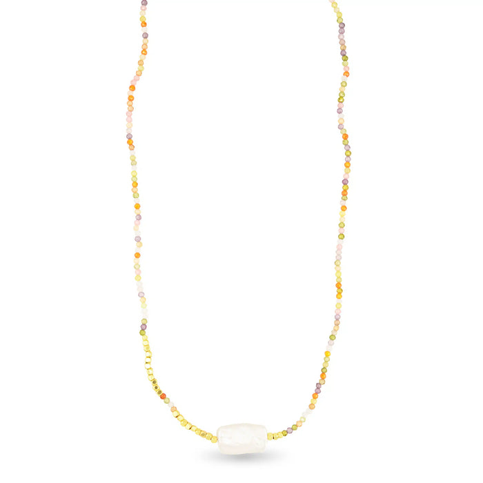 Gold and Pearl Multi Color Bead Necklace