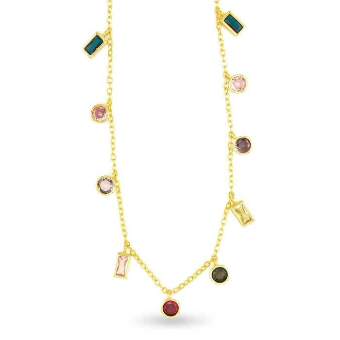 Gold Sparkling CZ Colorful Charm Necklace