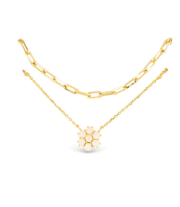 Gold Opal Dual Layer Flower Necklace