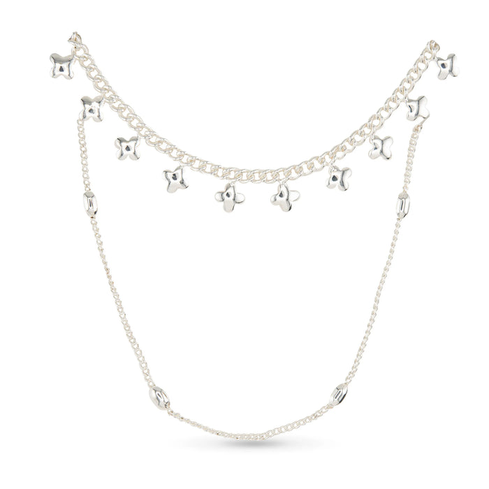 Silver Dual Layer Clover Flower Necklace