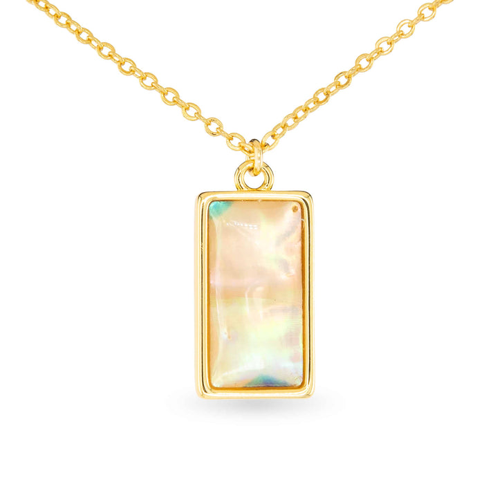 Gold Abalone Tan Rectangle Necklace