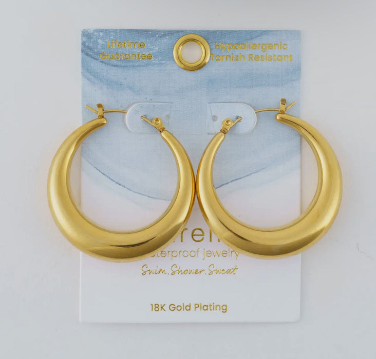 Waterproof Gold Round Hoop Earrings