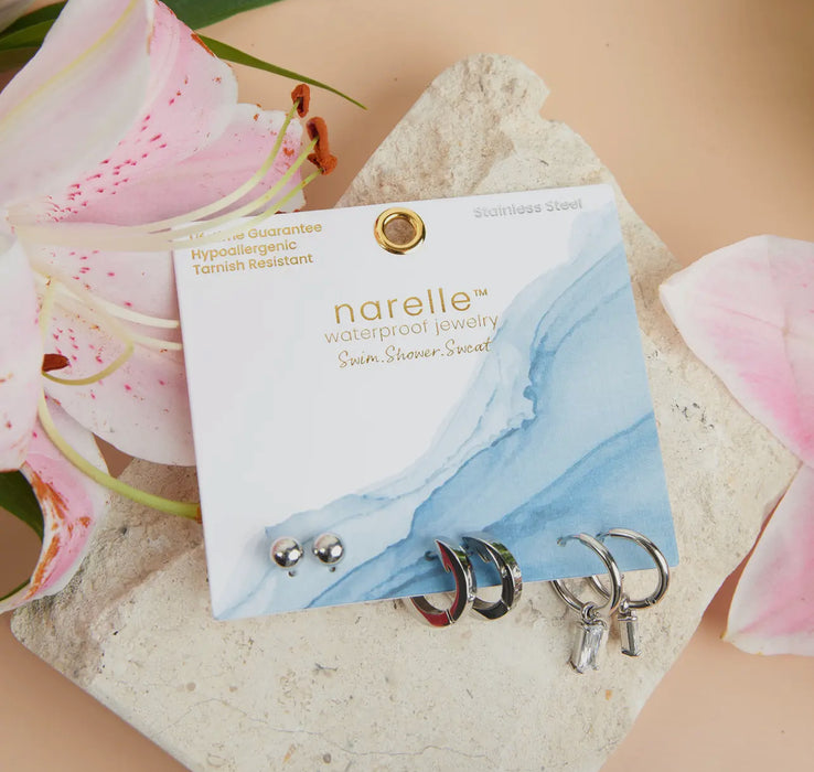 Waterproof Silver Charm Hoop Trio Earrings