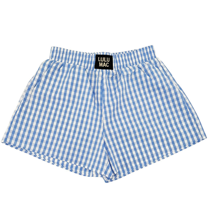 Light Blue Gingham Lulu Mac Logo Shorts