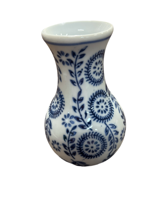 Hand-Stamped Stoneware Vase with Blue & White Designs