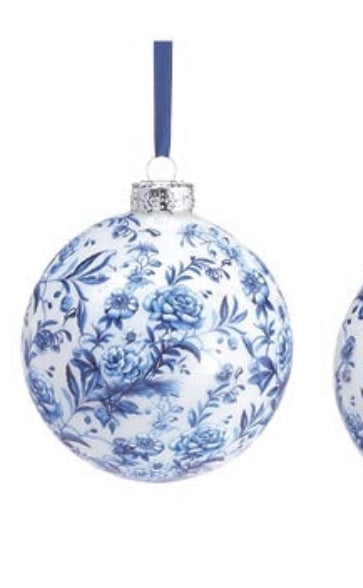 Blue Floral on White, Blue Stringed Ornaments