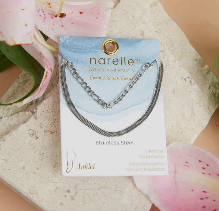 Waterproof Silver Multi Row Snake Chain Anklet